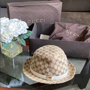 Gucci Monogram Brown/cream Fedora NWOT